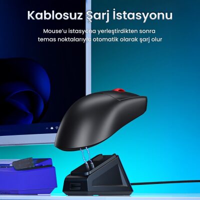 Aula SC380 Pro PAW3311 Sensör 12000 DPI 1000Hz Kablolu ve Kablosuz Gaming Oyuncu Mouse Siyah - 8