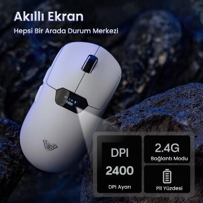 Aula SC390 Akıllı Ekranlı PAW3311 Sensör 20000 DPI 1000Hz Kablosuz ve Kablolu Gaming Oyuncu Mouse 2.4GHz Beyaz - 4