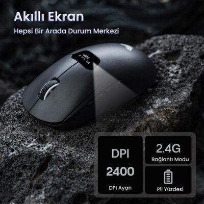 Aula SC390 Akıllı Ekranlı PAW3311 Sensör 20000 DPI 1000Hz Kablosuz ve Kablolu Gaming Oyuncu Mouse 2.4GHz Siyah - 4