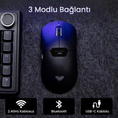 Aula SC390 Akıllı Ekranlı PAW3311 Sensör 20000 DPI 1000Hz Kablosuz ve Kablolu Gaming Oyuncu Mouse 2.4GHz Siyah - 6