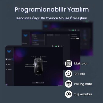 Aula SC390 Akıllı Ekranlı PAW3311 Sensör 20000 DPI 1000Hz Kablosuz ve Kablolu Gaming Oyuncu Mouse 2.4GHz Siyah - 8