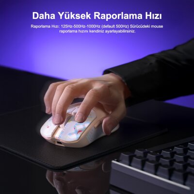 Aula SC580X LightWeight PAW3311 Sensör 10000 DPI 1000Hz Kablolu ve Kablosuz Gaming Oyuncu Mouse Beyaz - 6