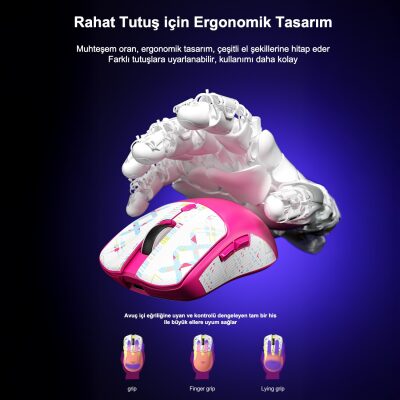 Aula SC580X LightWeight PAW3395 Sensör 10000 DPI 1000Hz Kablolu ve Kablosuz Gaming Oyuncu Mouse Beyaz - 7