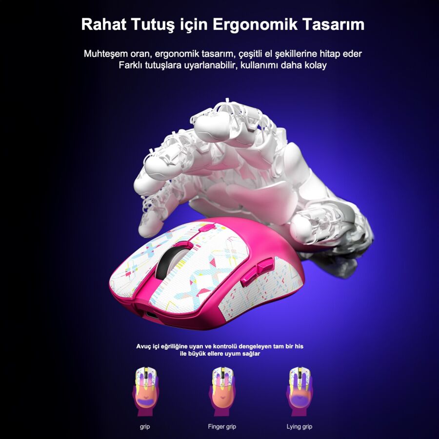 Aula SC580X LightWeight PAW3395 Sensör 10000 DPI 1000Hz Kablolu ve Kablosuz Gaming Oyuncu Mouse Beyaz - 7