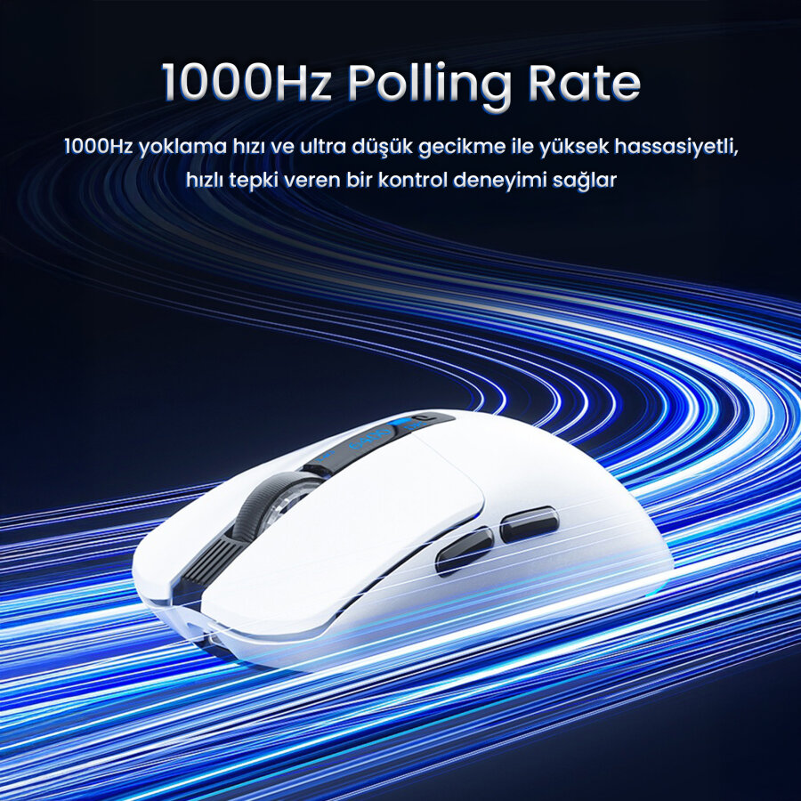 Aula SC590 Pro PAW3311 20000 DPI 1000Hz Tri-Mode Bluetooth 2.4GHz Kablosuz Dijital Ekranlı Hafif Gaming Oyuncu Mouse Beyaz - 2