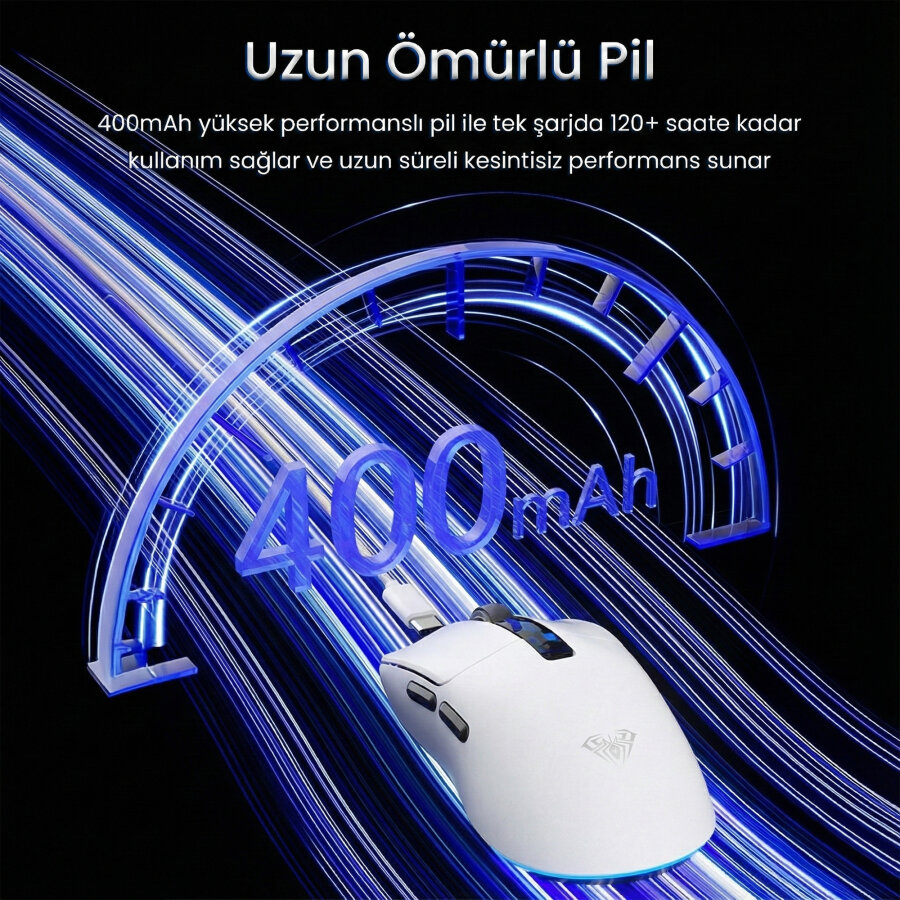 Aula SC590 Pro PAW3311 20000 DPI 1000Hz Tri-Mode Bluetooth 2.4GHz Kablosuz Dijital Ekranlı Hafif Gaming Oyuncu Mouse Beyaz - 6