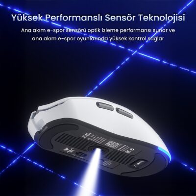 Aula SC590 Pro PAW3311 Sensör 20000 DPI 1000Hz Kablolu ve Kablosuz Gaming Oyuncu Mouse Beyaz - 5