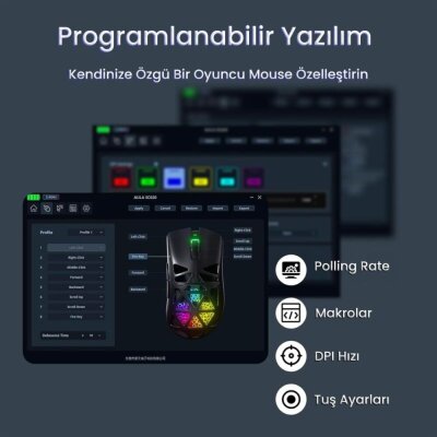 Aula SC620 PAW3311 Sensör 12000 DPI 1000Hz Kablosuz ve Kablolu Gaming Oyuncu Mouse 2.4GHz Siyah - 7