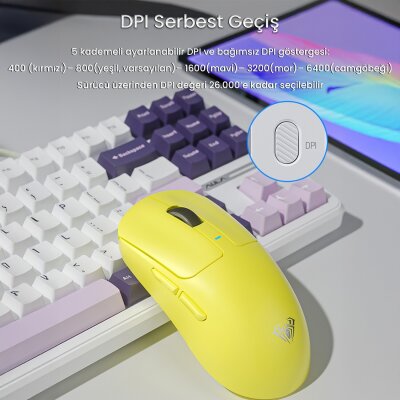 Aula SC680 26000 DPI 7 Tuşlu Kablosuz Optik Gaming Oyuncu Mouse Sarı - 3
