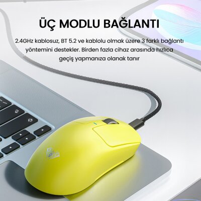 Aula SC680 26000 DPI 7 Tuşlu Kablosuz Optik Gaming Oyuncu Mouse Sarı - 5