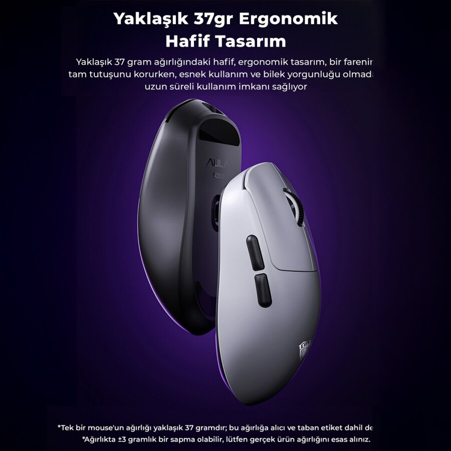 Aula SC800 LightWeight PAW3395 Sensör 26000 DPI 8000Hz Kablolu ve Kablosuz Gaming Oyuncu Mouse Beyaz - 6