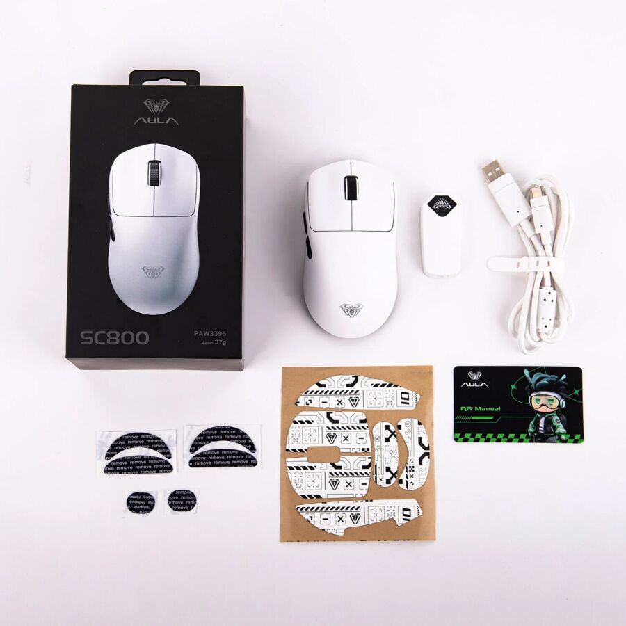 Aula SC800 LightWeight PAW3395 Sensör 26000 DPI 8000Hz Kablolu ve Kablosuz Gaming Oyuncu Mouse Beyaz - 10
