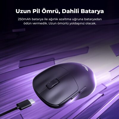 Aula SC800 LightWeight PAW3395 Sensör 26000 DPI 8000Hz Kablolu ve Kablosuz Gaming Oyuncu Mouse Siyah - 7