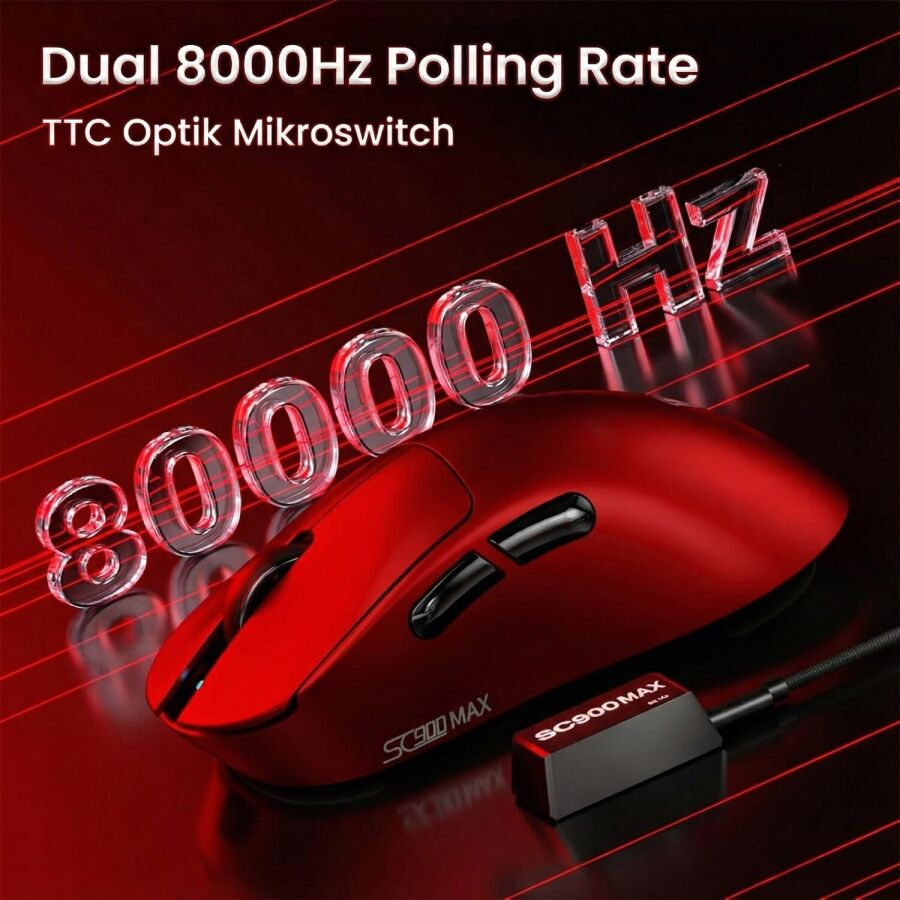Aula SC900 Max PAW3395 Sensör 30000 DPI 8000Hz Kablolu ve Kablosuz Gaming Oyuncu Mouse Kırmızı - 6