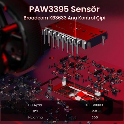 Aula SC900 Max PAW3950 Sensör 30000 DPI 8000Hz Kablolu ve Kablosuz Gaming Oyuncu Mouse Kırmızı - 4