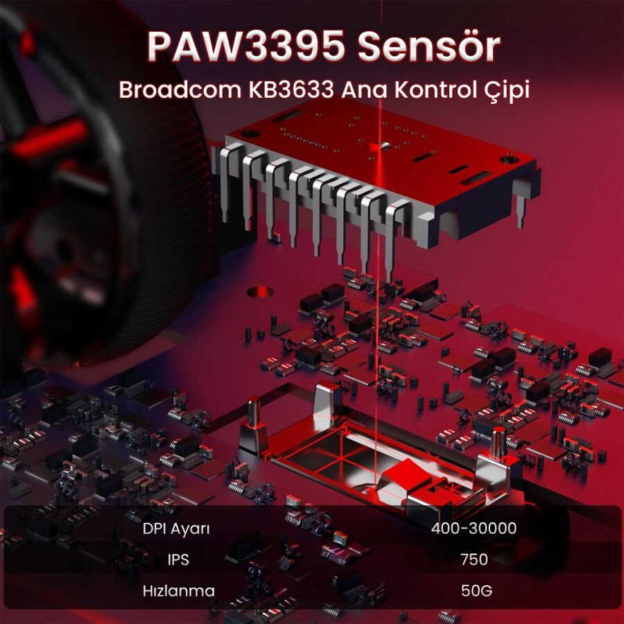 Aula SC900 Max PAW3950 Sensör 30000 DPI 8000Hz Kablolu ve Kablosuz Gaming Oyuncu Mouse Kırmızı - 4