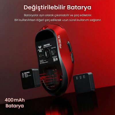 Aula SC900 Max PAW3950 Sensör 30000 DPI 8000Hz Kablolu ve Kablosuz Gaming Oyuncu Mouse Kırmızı - 5