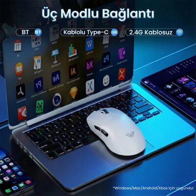 Aula SC900 Pro PAW3395 Sensör 26000 DPI 8000Hz Kablolu ve Kablosuz Gaming Oyuncu Mouse Beyaz - 3