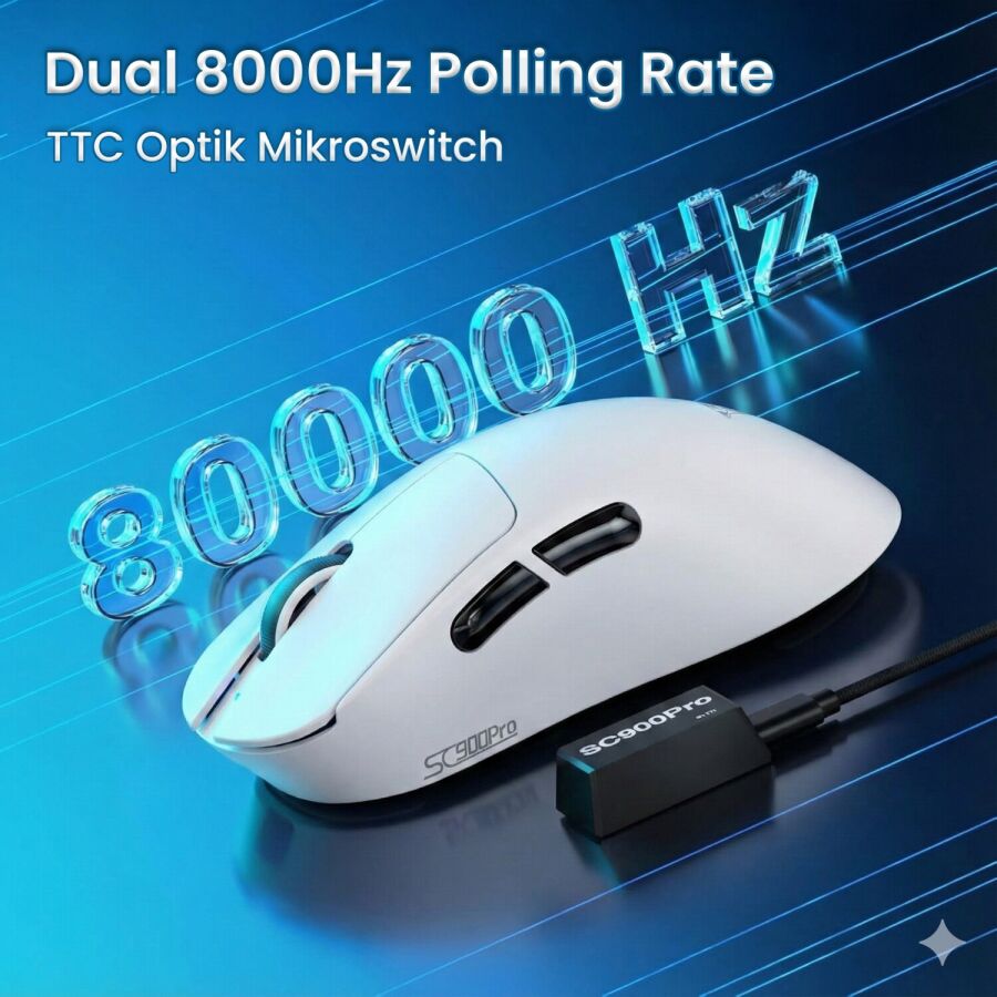 Aula SC900 Pro PAW3395 Sensör 26000 DPI 8000Hz Kablolu ve Kablosuz Gaming Oyuncu Mouse Beyaz - 5