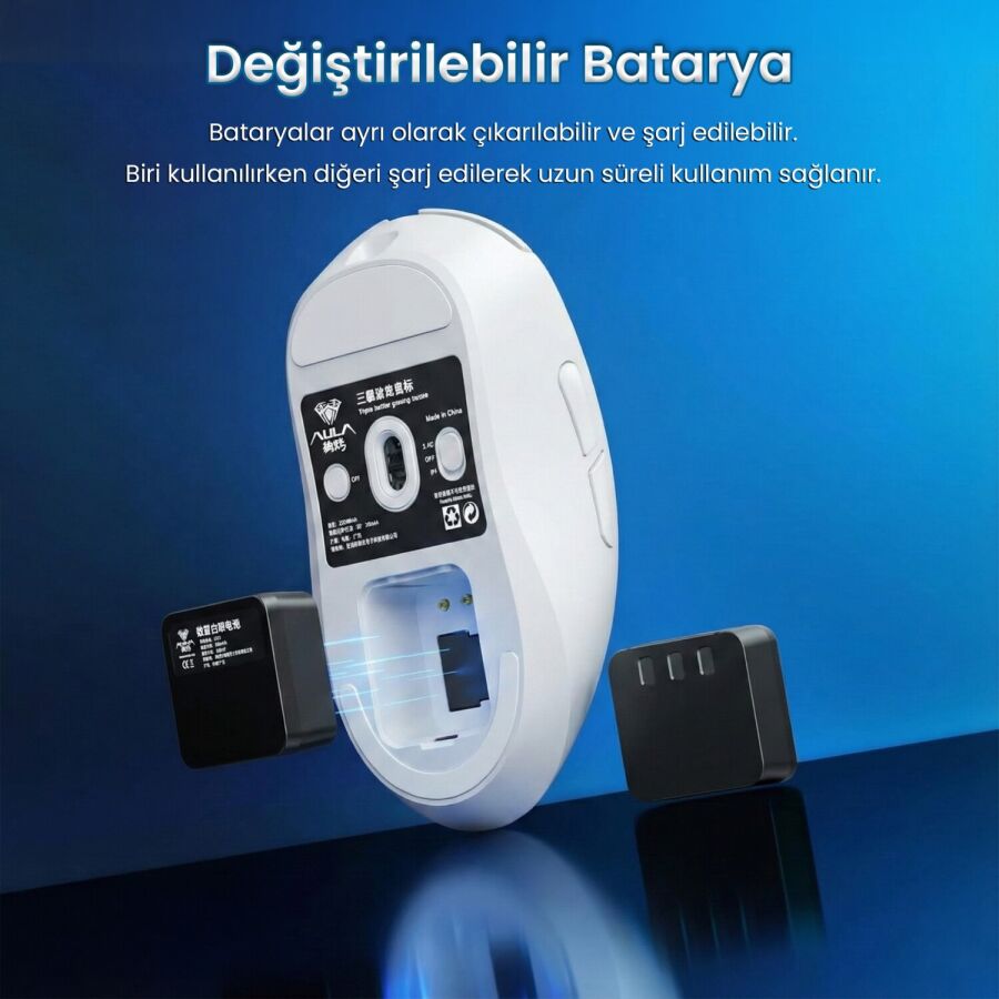 Aula SC900 Pro PAW3395 Sensör 26000 DPI 8000Hz Kablolu ve Kablosuz Gaming Oyuncu Mouse Beyaz - 6