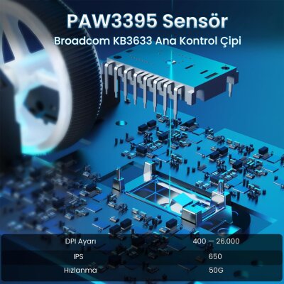 Aula SC900 Pro PAW3395 Sensör 26000 DPI 8000Hz Kablolu ve Kablosuz Gaming Oyuncu Mouse Siyah - 4