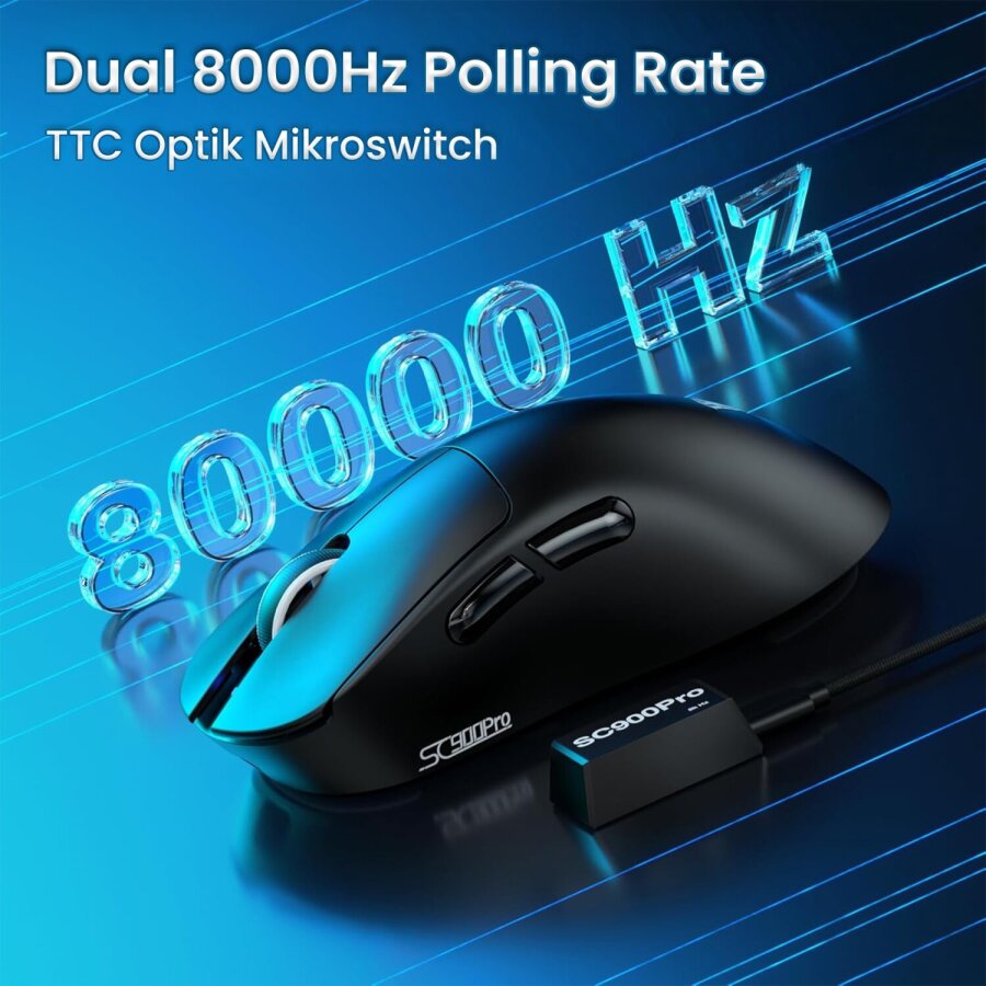 Aula SC900 Pro PAW3395 Sensör 26000 DPI 8000Hz Kablolu ve Kablosuz Gaming Oyuncu Mouse Siyah - 5