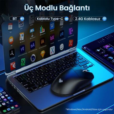 Aula SC900 Pro PAW3395 Sensör 26000 DPI 8000Hz Kablolu ve Kablosuz Gaming Oyuncu Mouse Siyah - 3