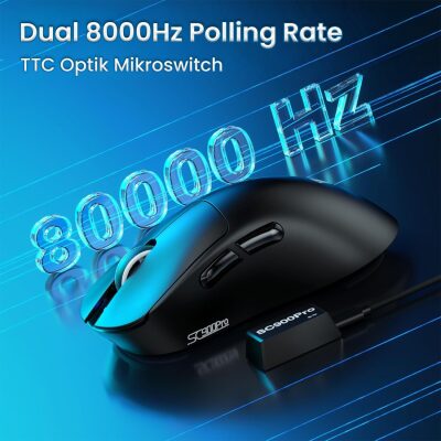 Aula SC900 Pro PAW3395 Sensör 26000 DPI 8000Hz Kablolu ve Kablosuz Gaming Oyuncu Mouse Siyah - 5