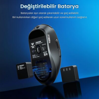 Aula SC900 Pro PAW3395 Sensör 26000 DPI 8000Hz Kablolu ve Kablosuz Gaming Oyuncu Mouse Siyah - 6