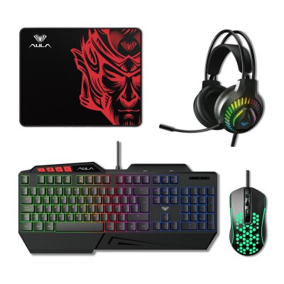 Aula T650 4 in 1 Gaming Set RGB Kablolu Membran Klavye 3600 DPI Mouse Mikrofonlu Oyuncu Kulaklığı Mousepad
