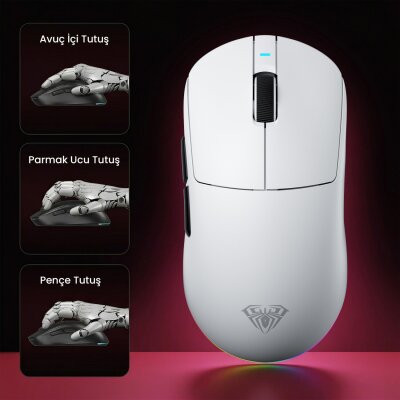 Aula V9 Pro 26000 DPI PAW3395 8000Hz Tri-Mode Kablosuz RGB Omron Switch Lightweight E-Spor Gaming Oyuncu Mouse Beyaz - 4