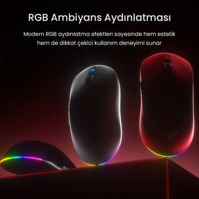 Aula V9 Pro 26000 DPI PAW3395 8000Hz Tri-Mode Kablosuz RGB Omron Switch Lightweight E-Spor Gaming Oyuncu Mouse Beyaz - 5