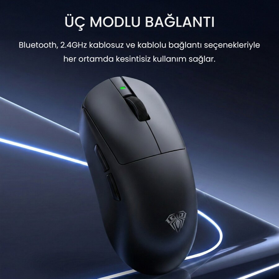 Aula V9 Pro 26000 DPI PAW3395 8000Hz Tri-Mode Kablosuz RGB Omron Switch Lightweight E-Spor Gaming Oyuncu Mouse Siyah - 2