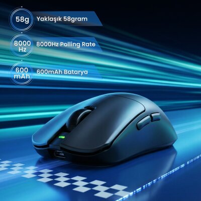 Aula V9 Pro 26000 DPI PAW3395 8000Hz Tri-Mode Kablosuz RGB Omron Switch Lightweight E-Spor Gaming Oyuncu Mouse Siyah - 3