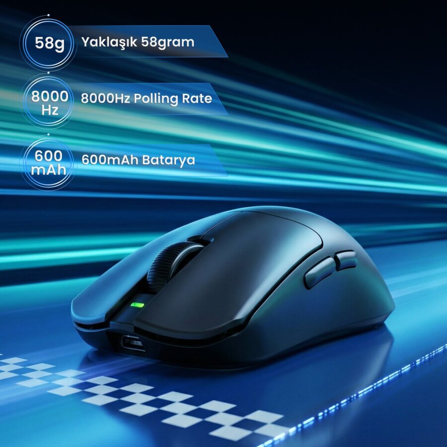 Aula V9 Pro 26000 DPI PAW3395 8000Hz Tri-Mode Kablosuz RGB Omron Switch Lightweight E-Spor Gaming Oyuncu Mouse Siyah - 3