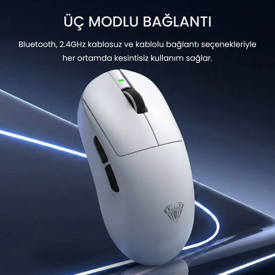 Aula V9 Pro Plus 26000 DPI PAW3395 8000Hz Tri-Mode Kablosuz RGB Omron Switch Lightweight E-Spor Gaming Oyuncu Mouse Beyaz - 2