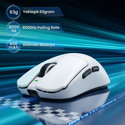 Aula V9 Pro Plus 26000 DPI PAW3395 8000Hz Tri-Mode Kablosuz RGB Omron Switch Lightweight E-Spor Gaming Oyuncu Mouse Beyaz - 3