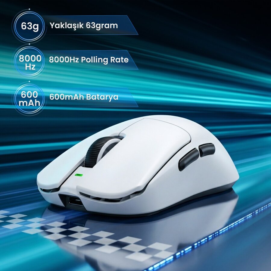Aula V9 Pro Plus 26000 DPI PAW3395 8000Hz Tri-Mode Kablosuz RGB Omron Switch Lightweight E-Spor Gaming Oyuncu Mouse Beyaz - 3
