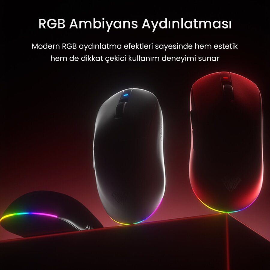 Aula V9 Pro Plus 26000 DPI PAW3395 8000Hz Tri-Mode Kablosuz RGB Omron Switch Lightweight E-Spor Gaming Oyuncu Mouse Beyaz - 5