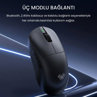 Aula V9 Pro Plus 26000 DPI PAW3395 8000Hz Tri-Mode Kablosuz RGB Omron Switch Lightweight E-Spor Gaming Oyuncu Mouse Siyah - 2