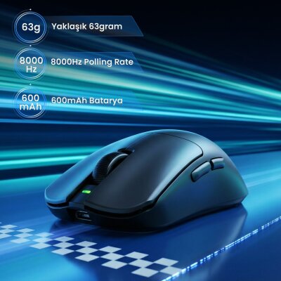 Aula V9 Pro Plus 26000 DPI PAW3395 8000Hz Tri-Mode Kablosuz RGB Omron Switch Lightweight E-Spor Gaming Oyuncu Mouse Siyah - 3