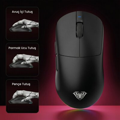 Aula V9 Pro Plus 26000 DPI PAW3395 8000Hz Tri-Mode Kablosuz RGB Omron Switch Lightweight E-Spor Gaming Oyuncu Mouse Siyah - 4
