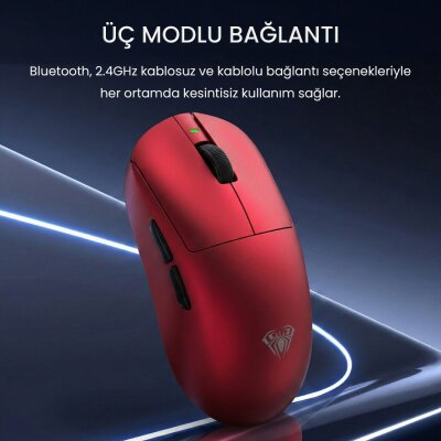 Aula V9 Ultra 42000 DPI PAW3950 8000Hz Tri-Mode Kablosuz RGB Omron Switch Lightweight E-Spor Gaming Oyuncu Mouse Kırmızı - 2