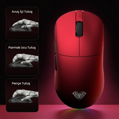 Aula V9 Ultra 42000 DPI PAW3950 8000Hz Tri-Mode Kablosuz RGB Omron Switch Lightweight E-Spor Gaming Oyuncu Mouse Kırmızı - 4