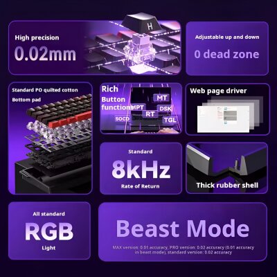 Aula Win60 HE Manyetik Klavye Rapid Trigger GrayWood Swtich 8000Hz RGB TKL Hot Swap Oyuncu Klavyesi Siyah - 4