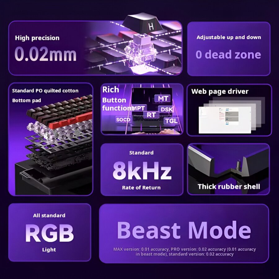 Aula Win60 HE Manyetik Klavye Rapid Trigger GrayWood Swtich 8000Hz RGB TKL Hot Swap Oyuncu Klavyesi Siyah - 4
