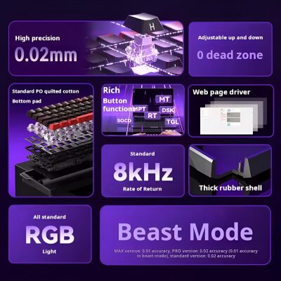 Aula Win60 HE Manyetik Klavye Rapid Trigger GrayWood Swtich 8000Hz RGB TKL Hot Swap Oyuncu Klavyesi Siyah - 4