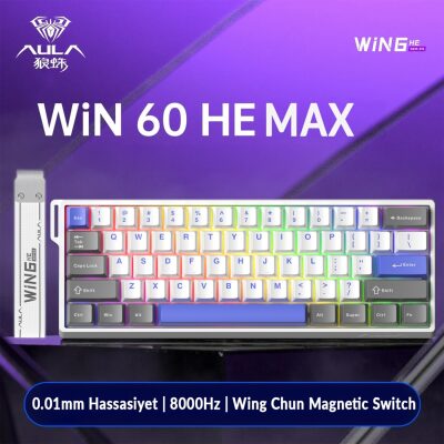 Aula Win60 He Max Manyetik Klavye Rapid Trigger Wing Chun Switch 8000Hz RGB TKL Hot Swap Oyuncu Klavyesi Mavi - 3