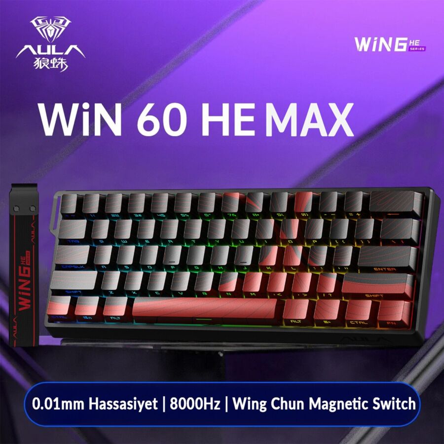 Aula Win60 He Max Manyetik Klavye Rapid Trigger Wing Chun Switch 8000Hz RGB TKL Hot Swap Oyuncu Klavyesi Kırmızı - 2