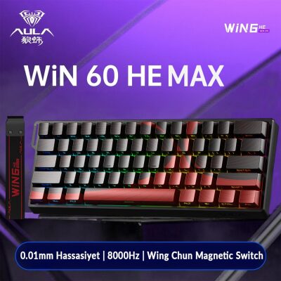 Aula Win60 He Max Manyetik Klavye Rapid Trigger Wing Chun Switch 8000Hz RGB TKL Hot Swap Oyuncu Klavyesi Kırmızı - 2